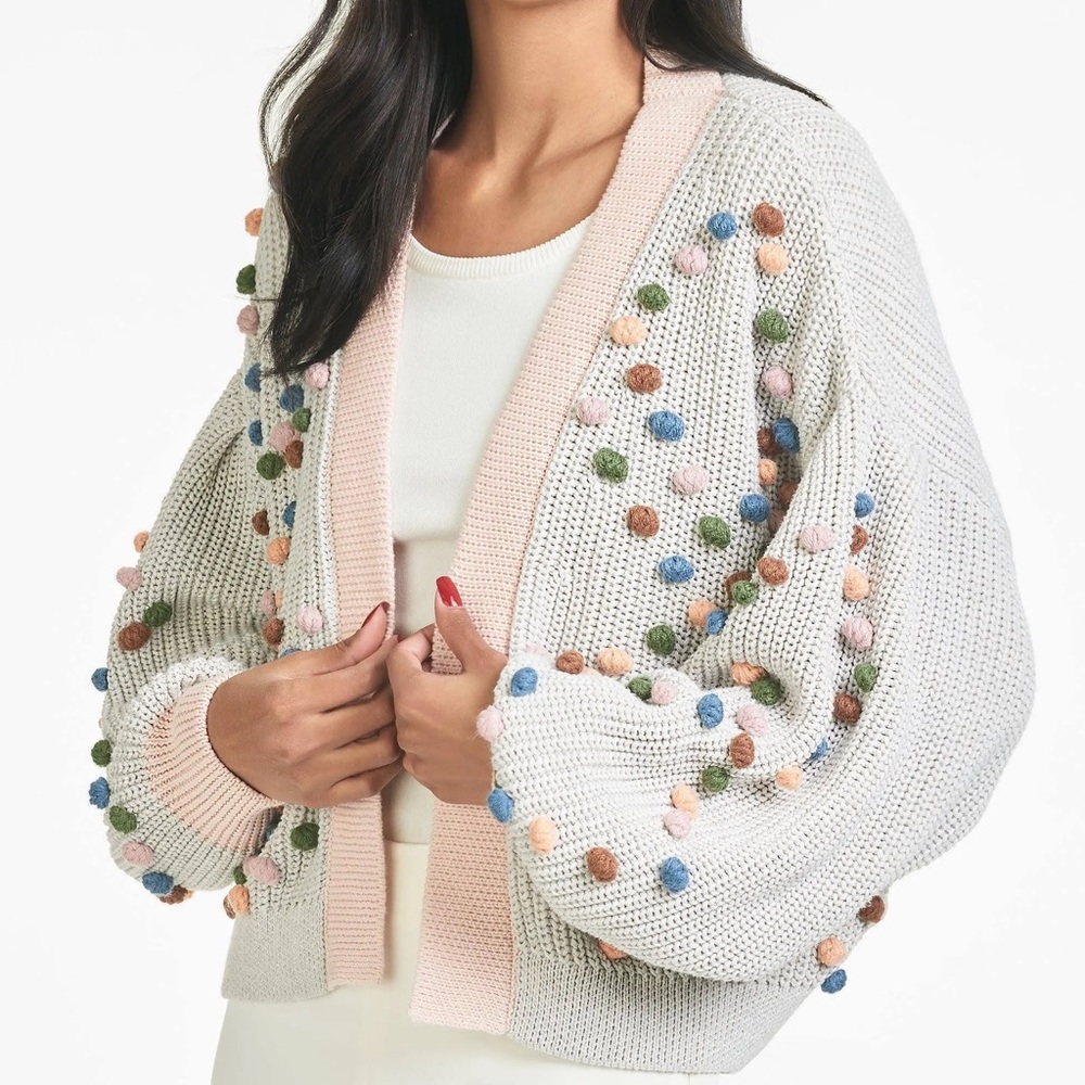 SACHIN & BABI Landon Knit Pompom Sweater Cardigan Size: Small (oversized) NWT
